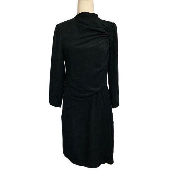 Valentino Boutique Vintage Authentic Solid Black Long Sleeve MIDI Dress 4 Small - Picture 2 of 8